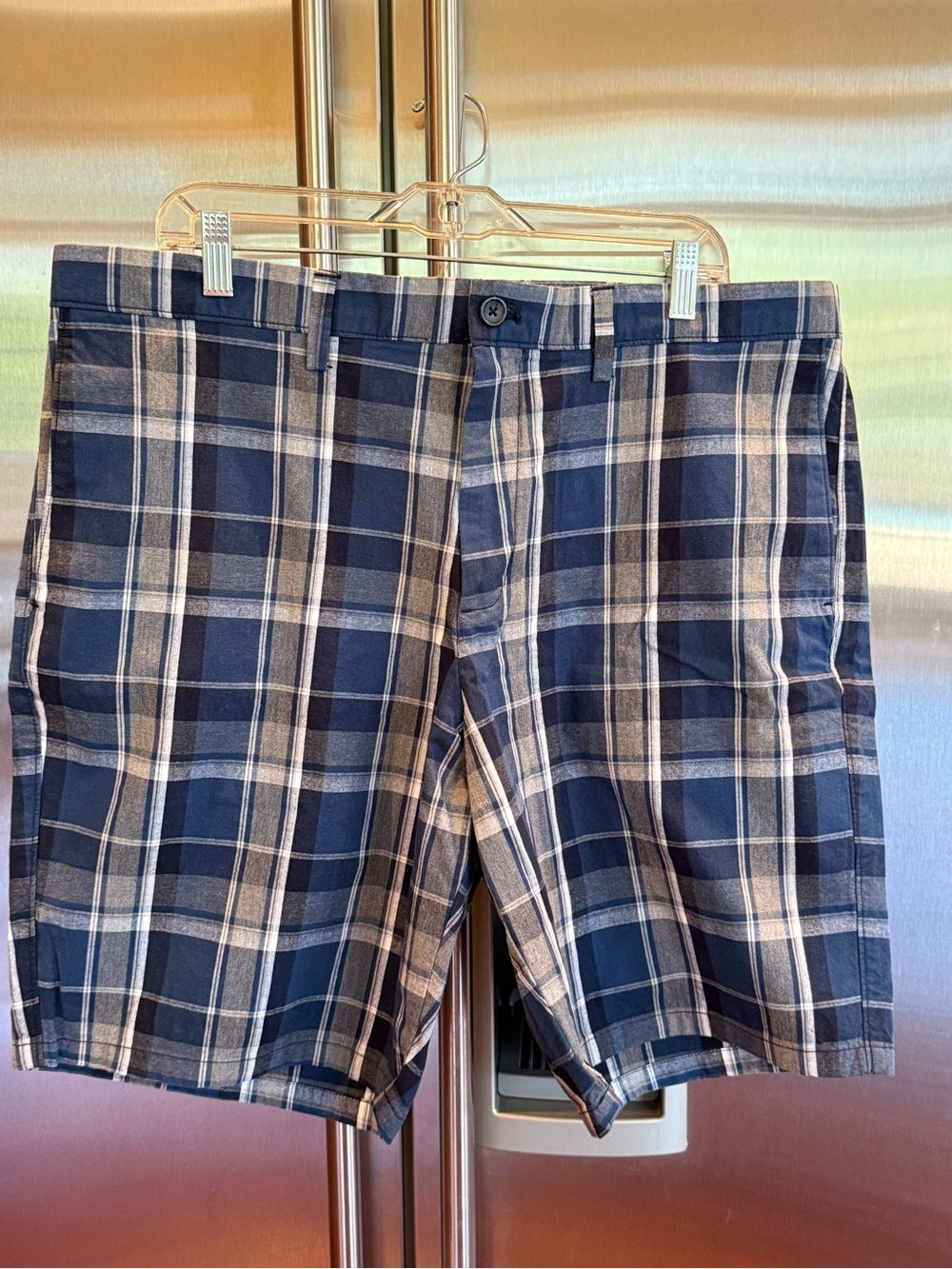 Banana Republic Navy and White Plaid Flat-Front Shorts, NWT, size 38